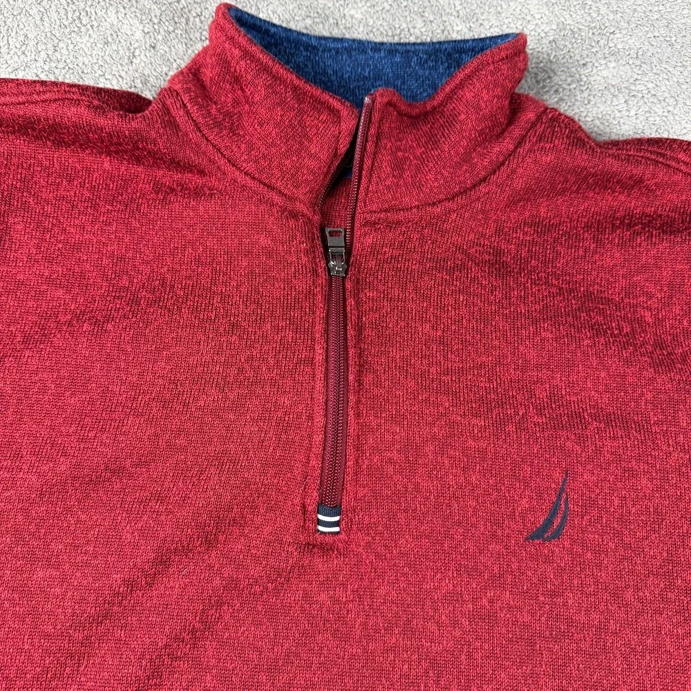 Nautica Sweatshirt 1/4 Zip Pullover Mens XL Red Logo Knit Long Sleeve‎ Mock Neck